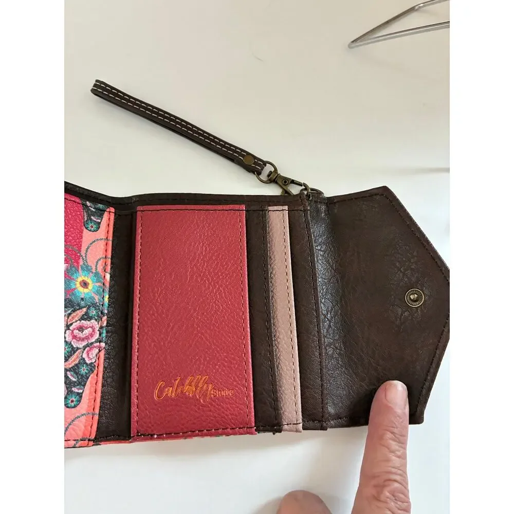 Catchfly Wallet Mini Coral/Turquoise Steer Head Print Wristlet 4.5